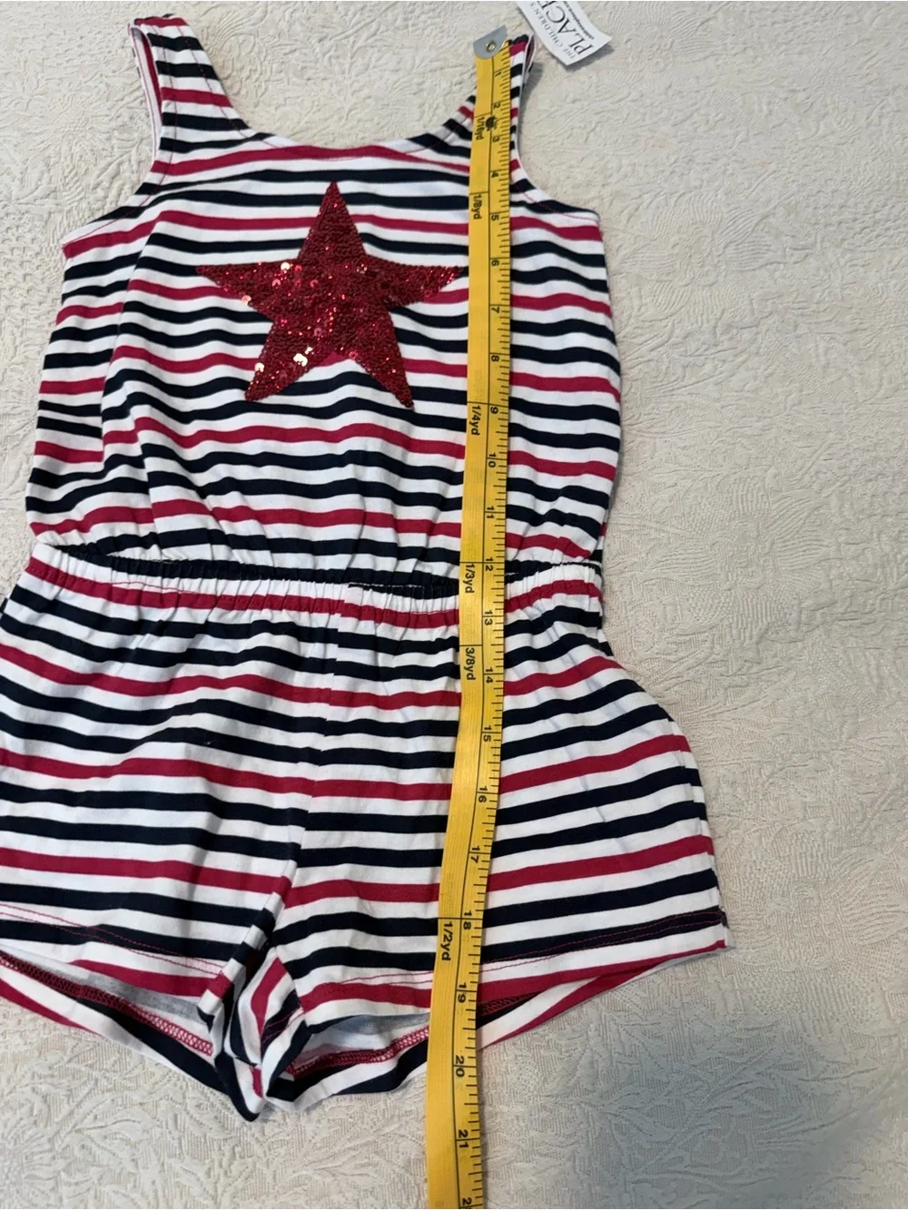 The Children's Place Navy and White Striped Romper with Red Sequin Star